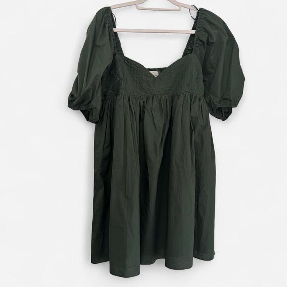 Hyacinth House Tuckernuck Sasha Mini Emerald Green Puff Sleeve Babydoll dress M - Picture 4 of 8
